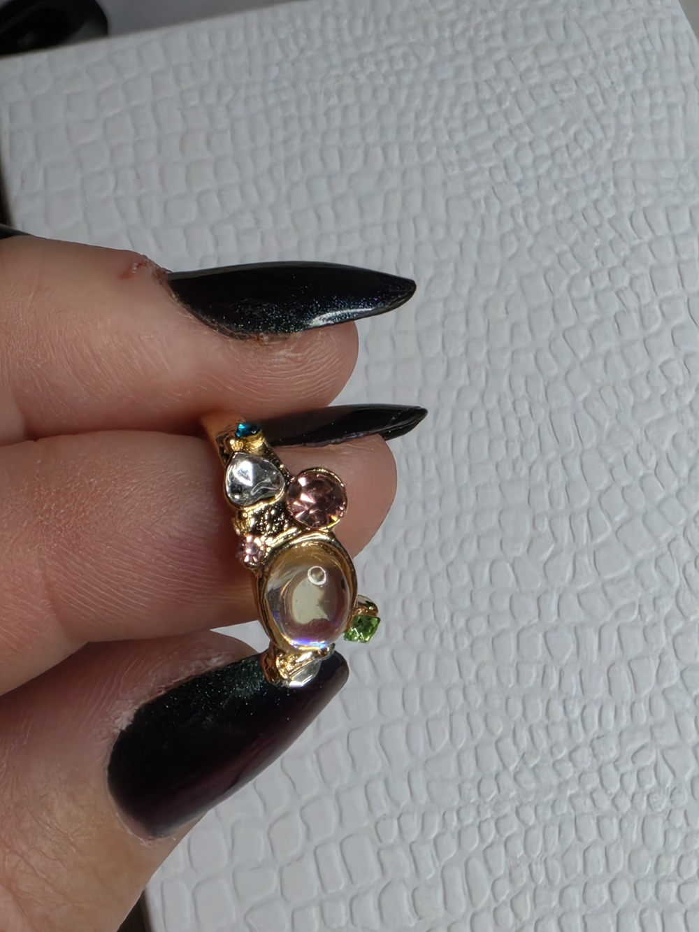 Gold-Tone Multicolor Crystal Cocktail Ring - Pink & Green Accents